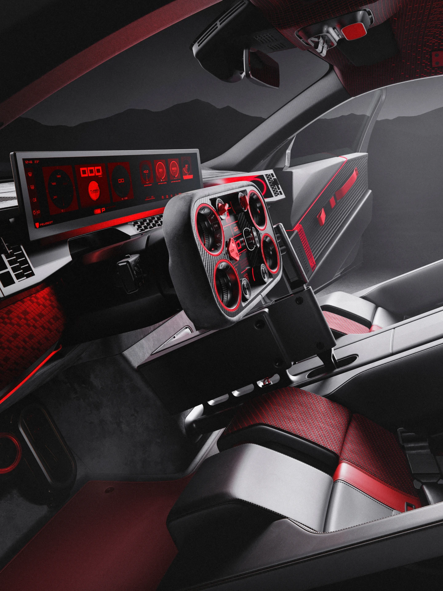 PEUGEOT E-T16 Concept, digitales PEUGEOT i‑Cockpit® der nächsten Generation mit performanceorientiertem Hypersquare®